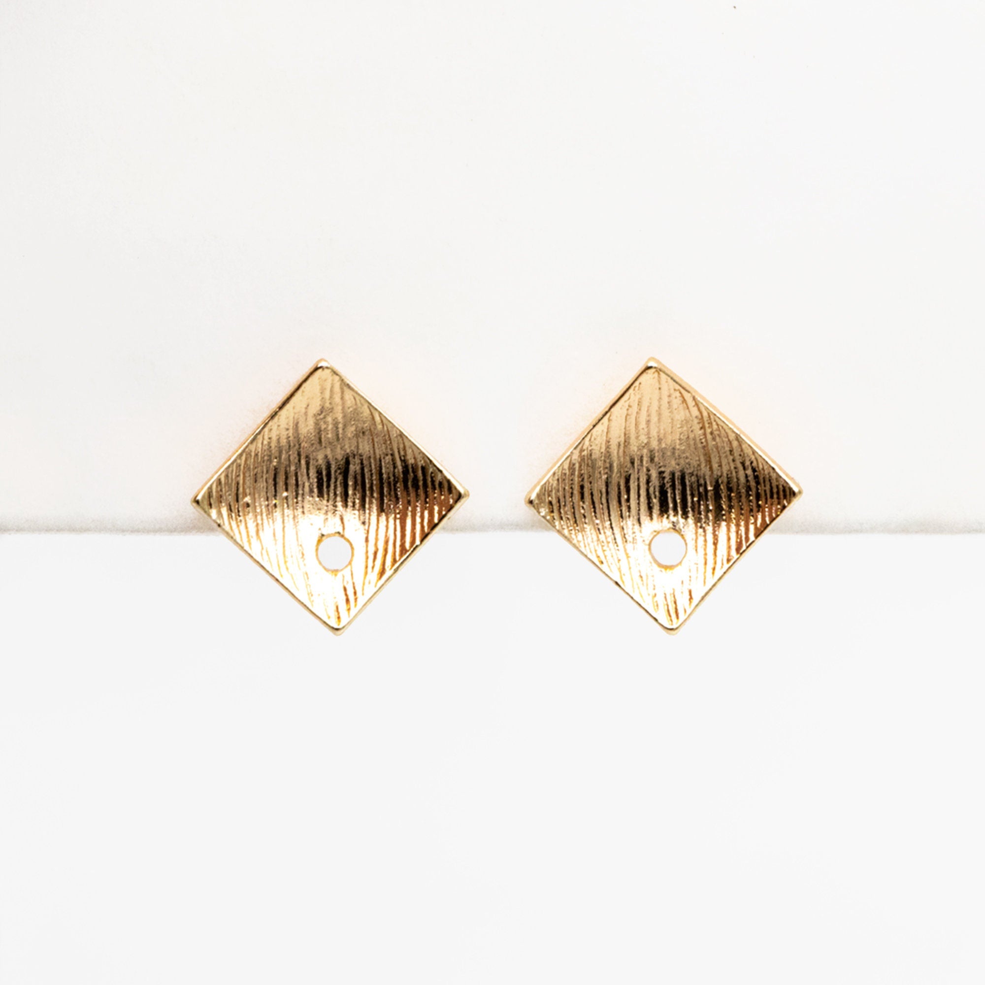 10pcs Square Earring Posts with Loop/ Hole, Real Gold Plated Brass Ear Stud, Lead Nickel Free (GB-071)